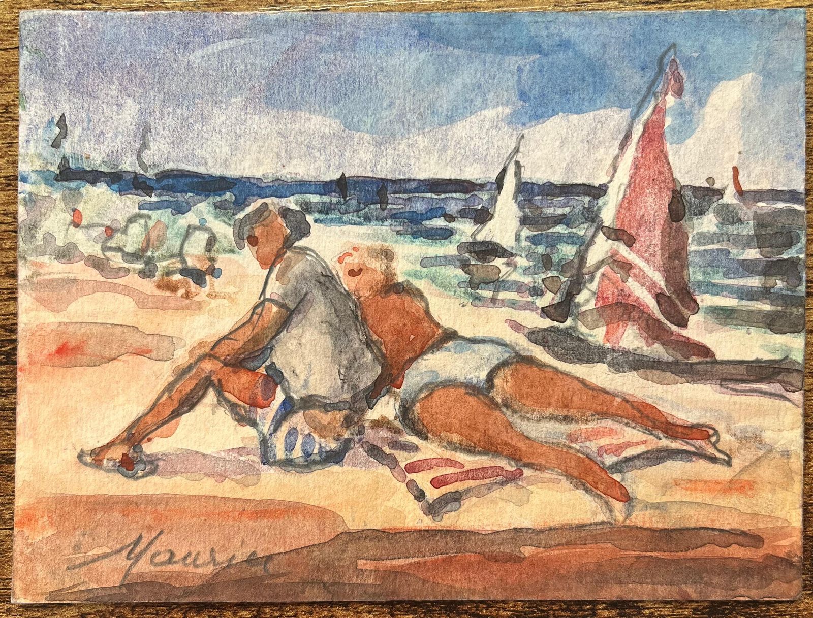 Maurice Mazeiliefrench Impressionist Watercolor Of Relaxed Beach Scene With Sailboats2019 photo furniture