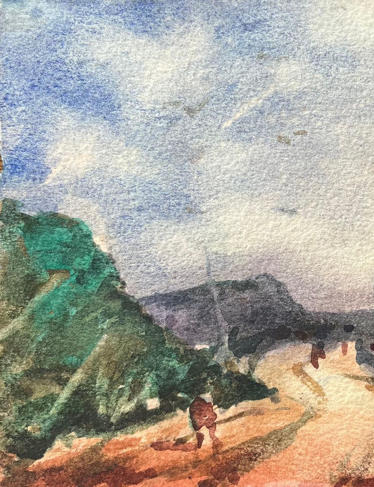 Maurice Mazeiliefrench Impressionist Watercolor Of Coastal Path With Beached Boats photo 229.0