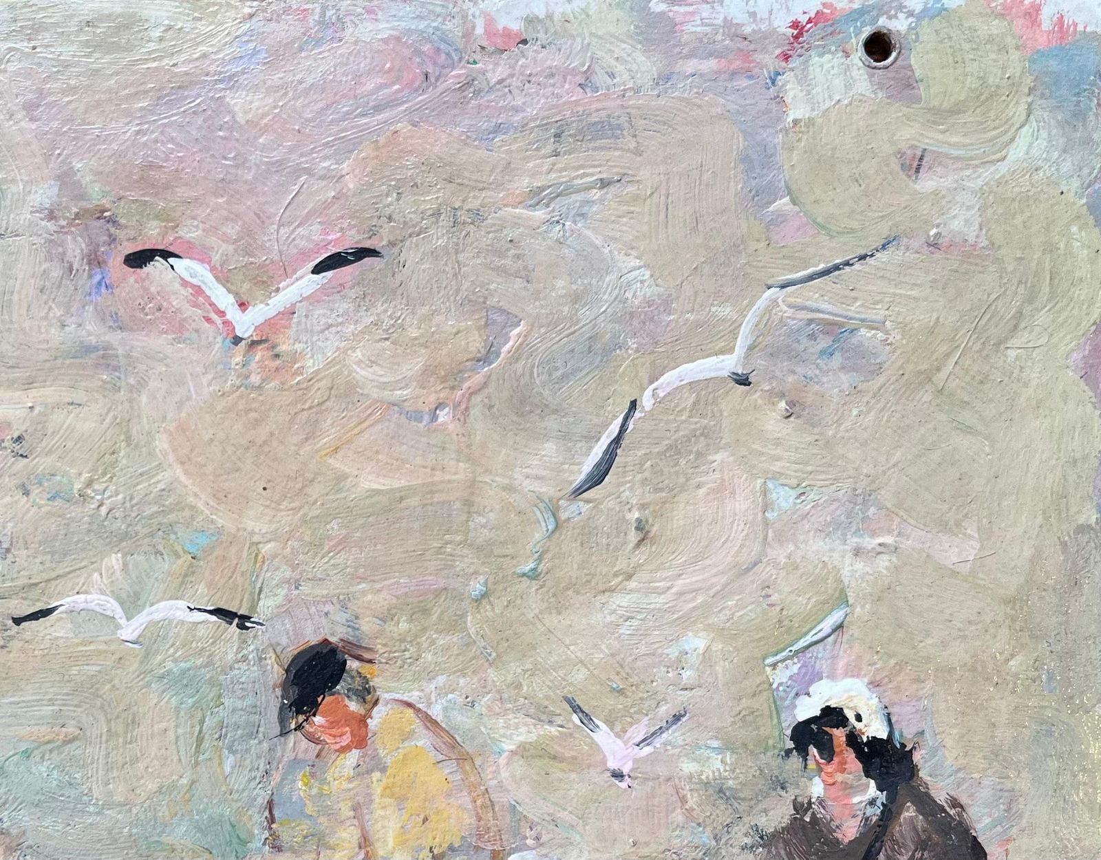 Fanch Lelfrench Impressionist Oil Painting Of Seaside Harvesters With Gulls In Flight1993 photo Art