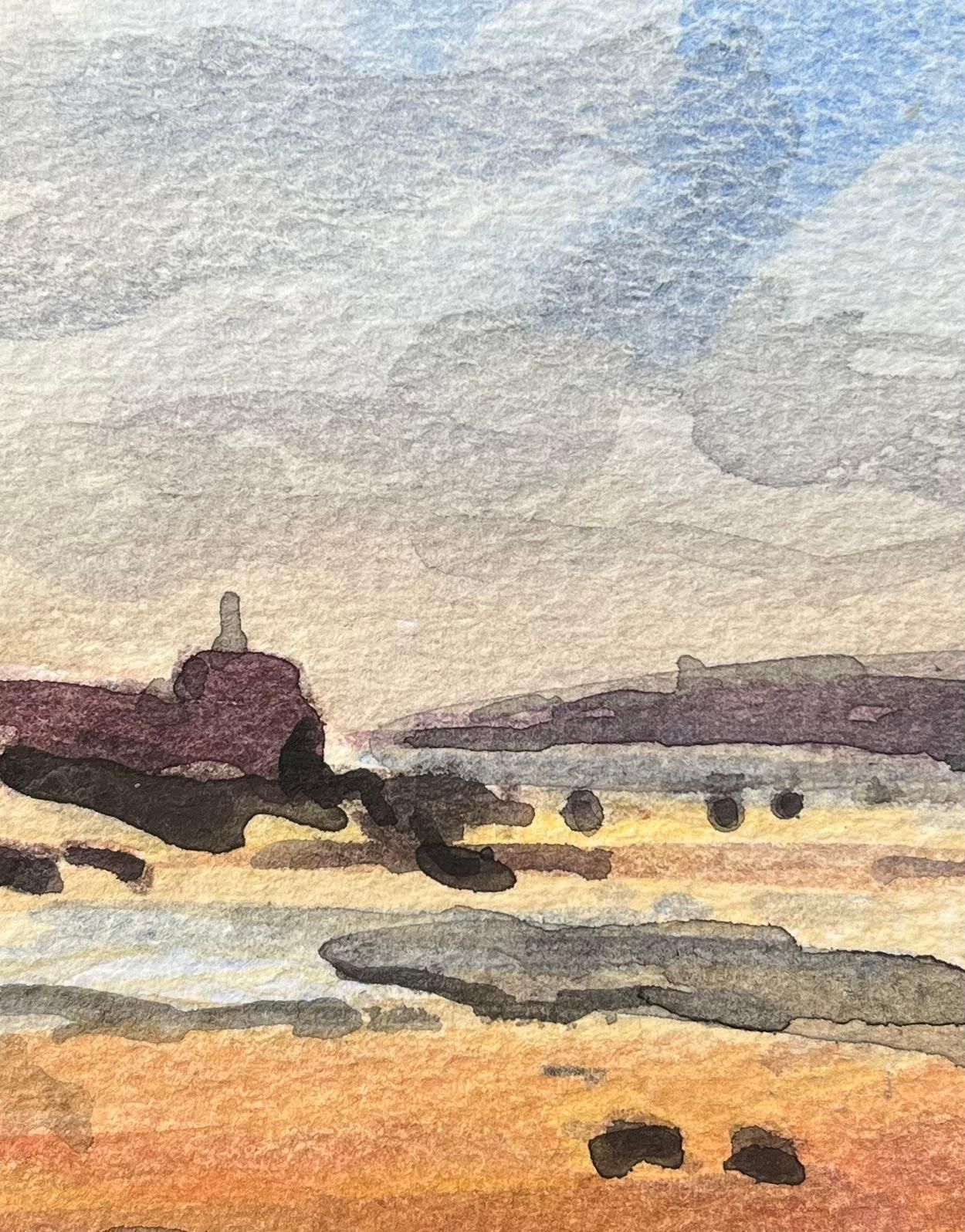 Maurice Mazeiliefrench Impressionist Watercolor Of A Coastal Landscape At Low Tide photo vinterior