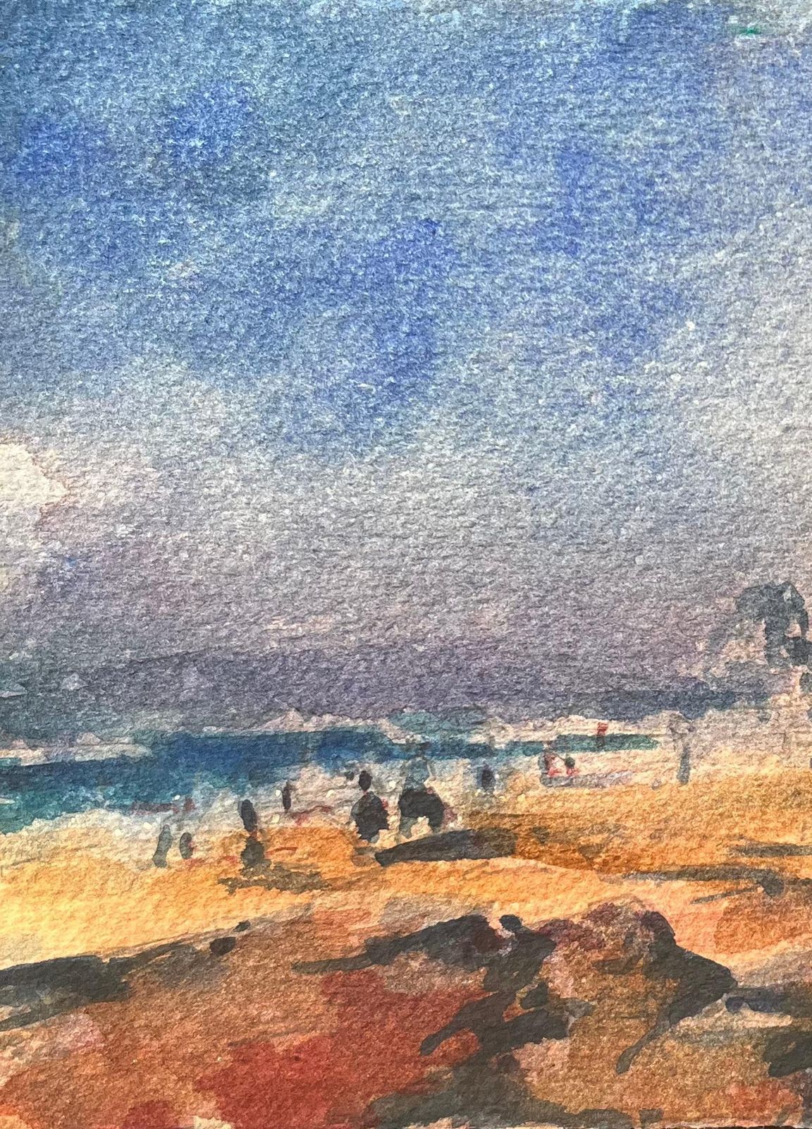 Maurice Mazeiliefrench Impressionist Watercolor Of Lifeguard Station Beach Scene photo 235.0