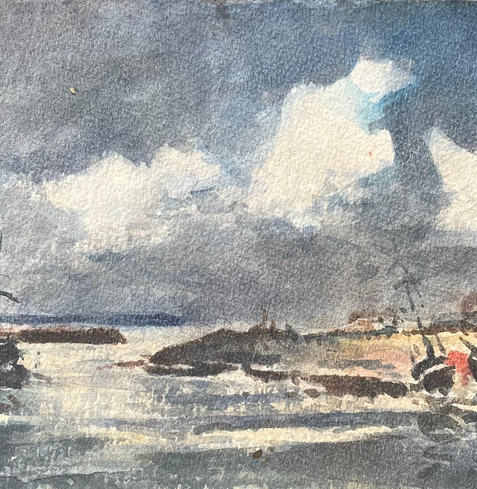 Maurice Mazeiliefrench Impressionist Watercolor Of Boats On A Stormy Coast photo Art