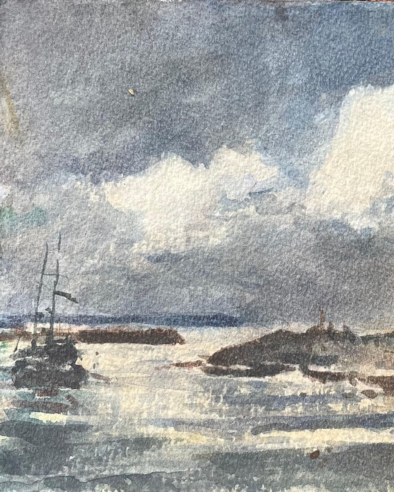 Maurice Mazeiliefrench Impressionist Watercolor Of Boats On A Stormy Coast photo 250.0
