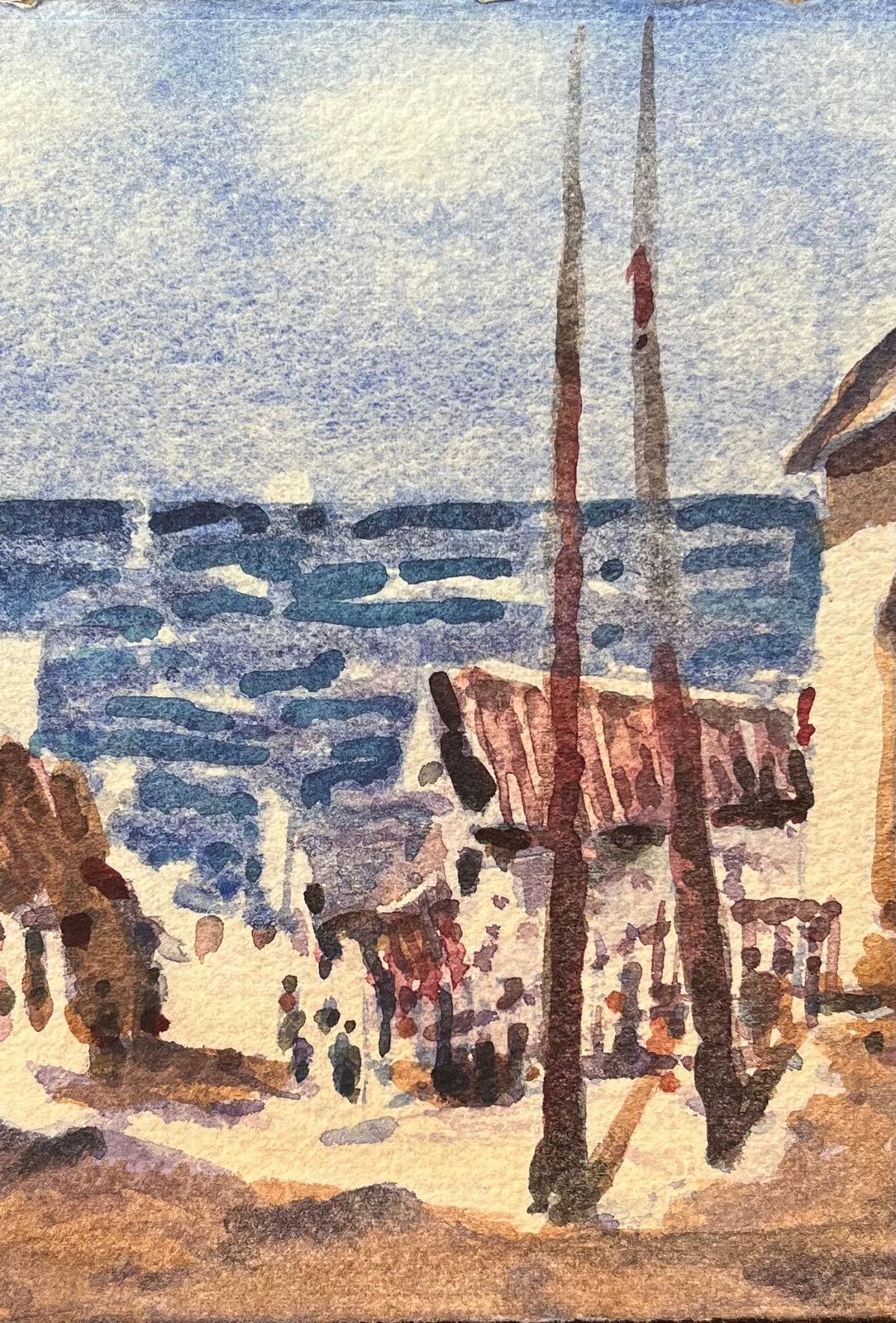 Maurice Mazeiliefrench Impressionist Watercolor Of Coastal Buildings And Figures photo Art