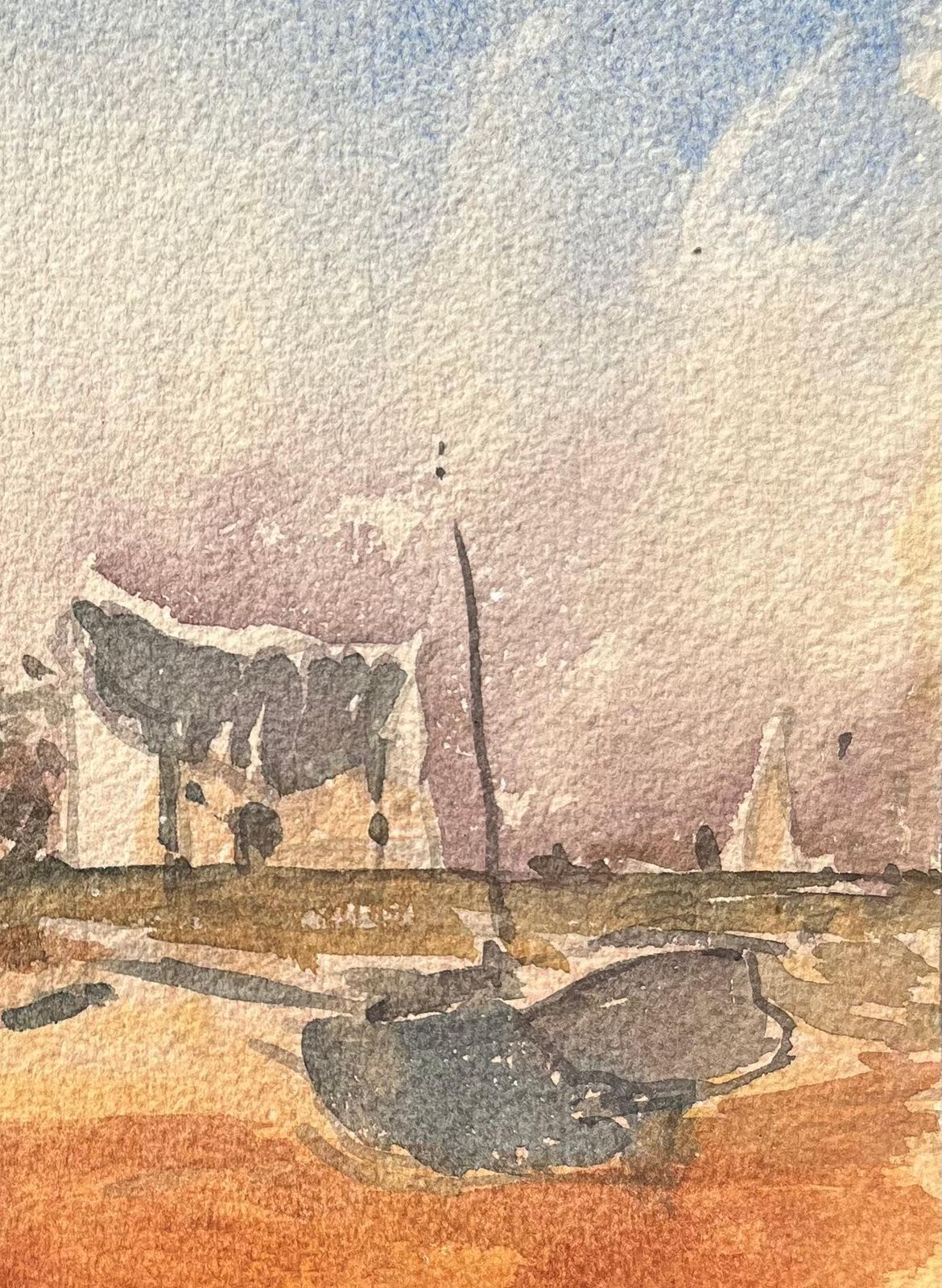 Maurice Mazeiliefrench Impressionist Watercolor Of A Rural Houses In A Coastal Setting photo for sale