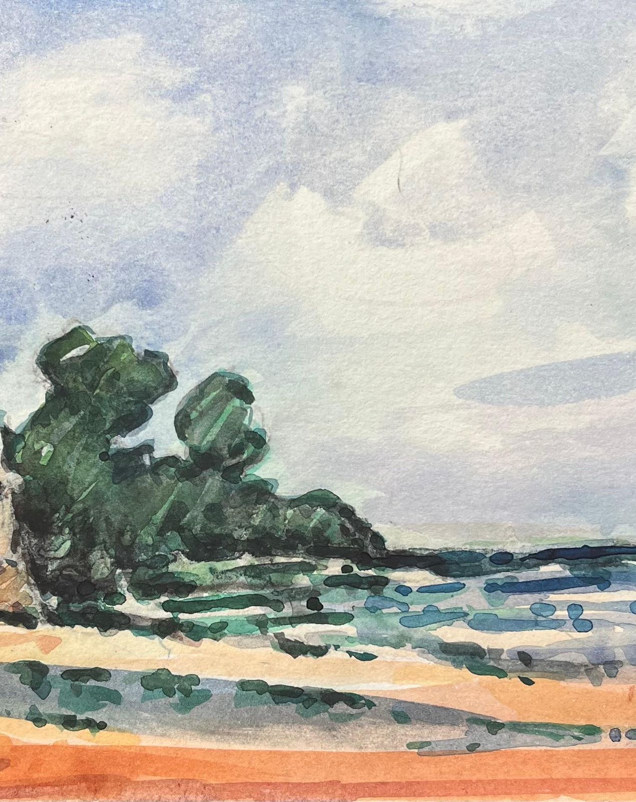Maurice Mazeiliefrench Impressionist Watercolor Of Seaside View With Trees And Figures photo Art