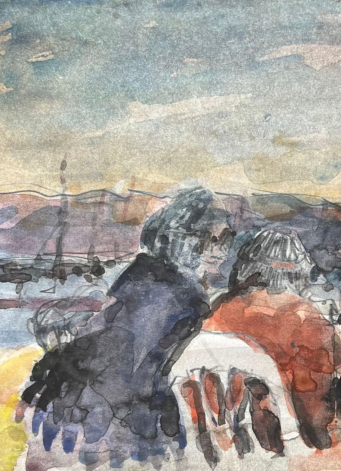 Maurice Mazeiliefrench Impressionist Watercolor Of Figures By The Lighthouse At Sunset photo vinterior