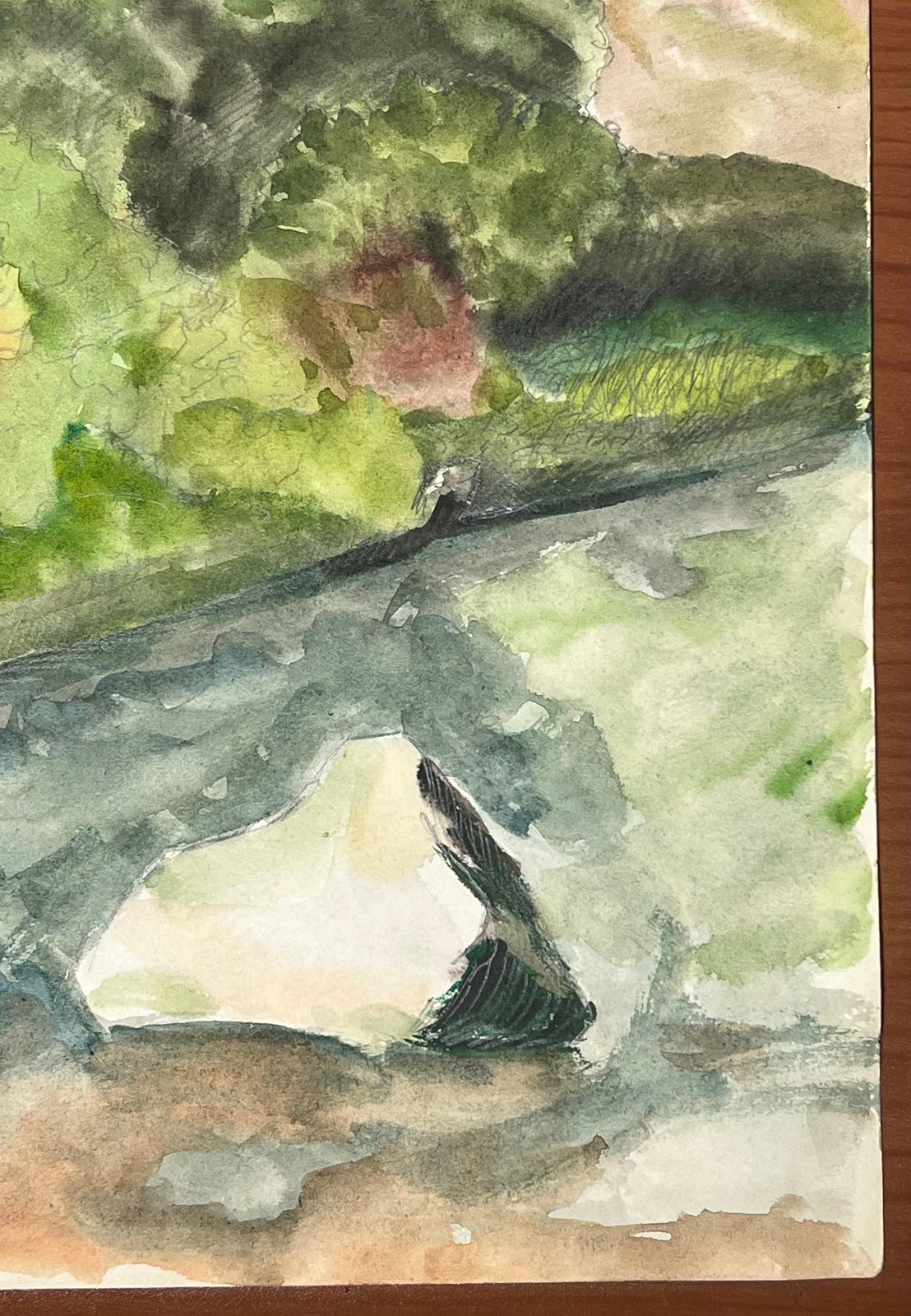Suzanne Vattierimpressionistic Landscape In Watercolor With Lush Green Foliage And Reflections1971 photo Art