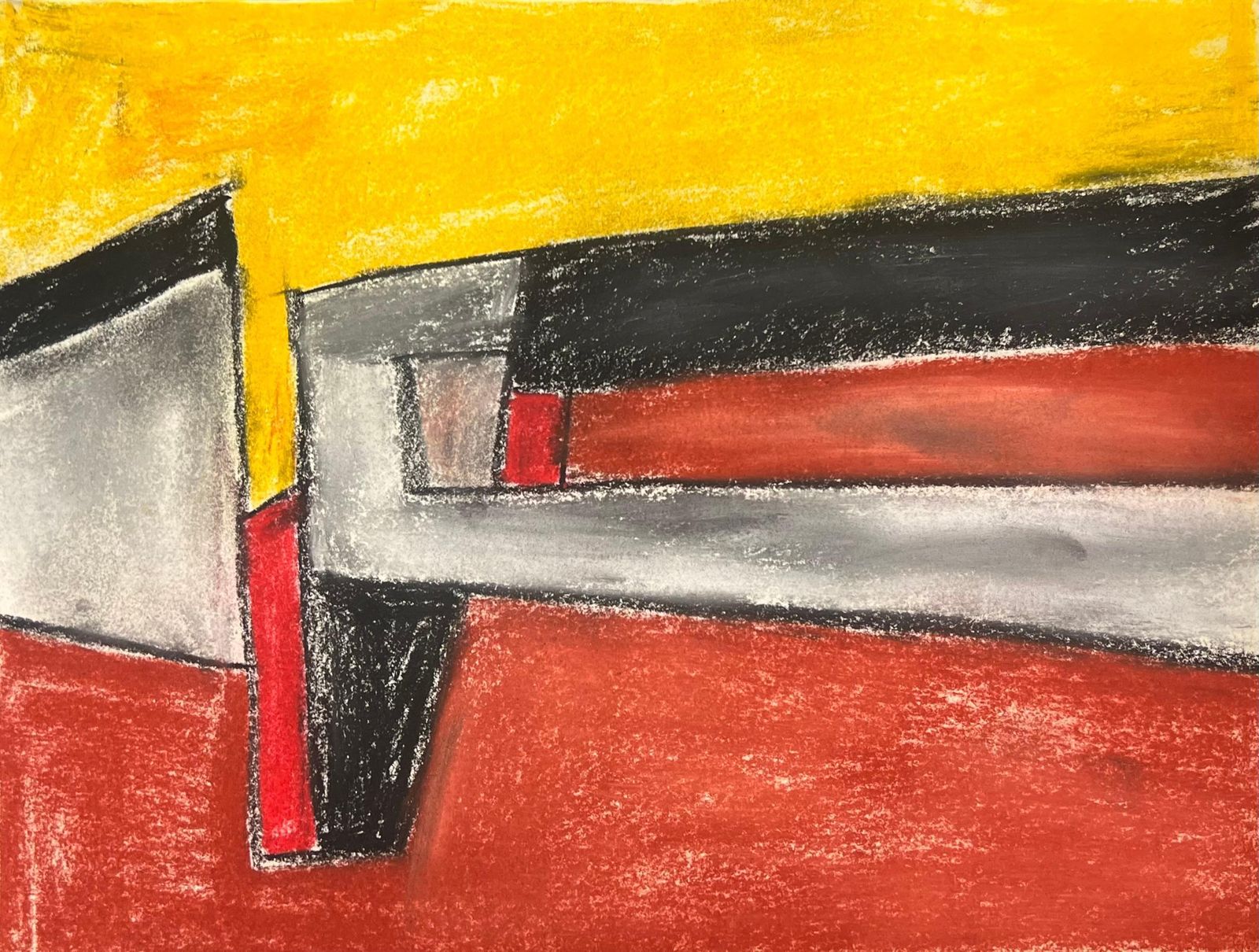 Robert Somertonabstract Expressionist British Original Pastel Yellow Black And Red Colorsc. 2022