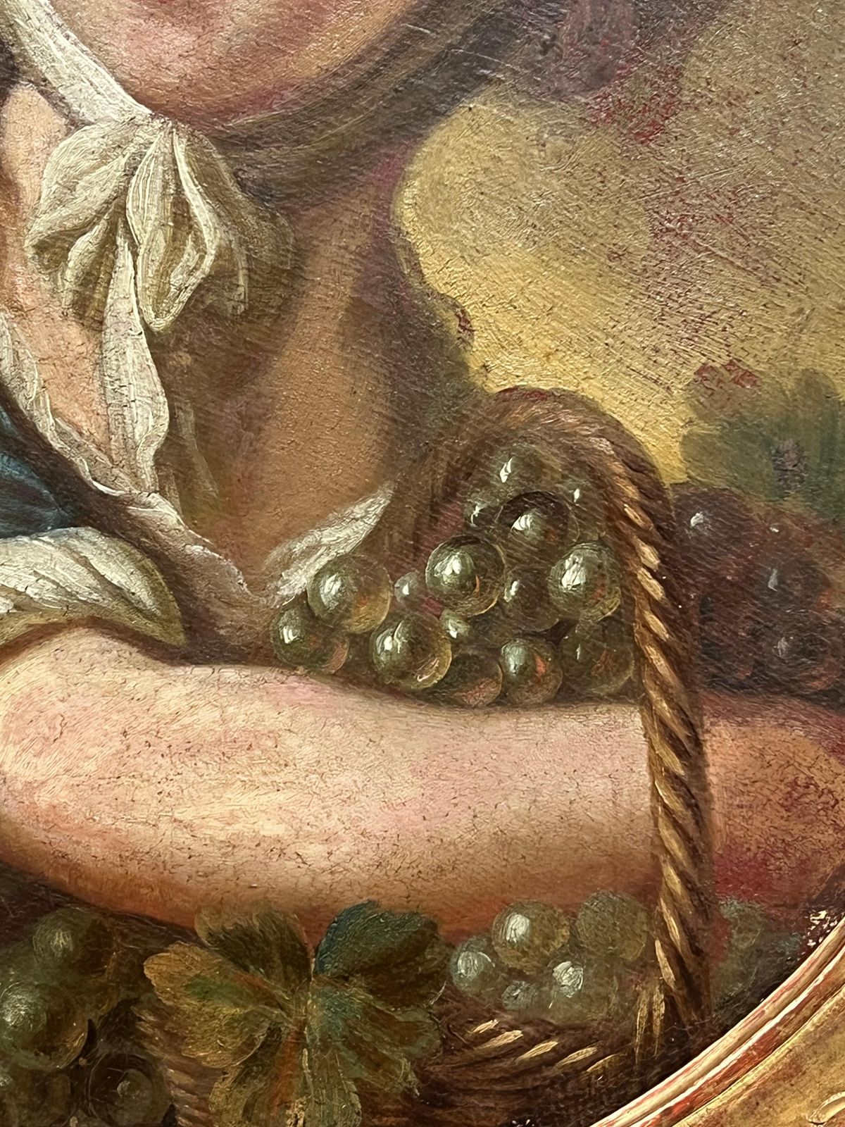 French Schoolfrench Rococo 18th Century Portrait Of Young Girl With Grapes Oval Oil Painting18th photo vinterior