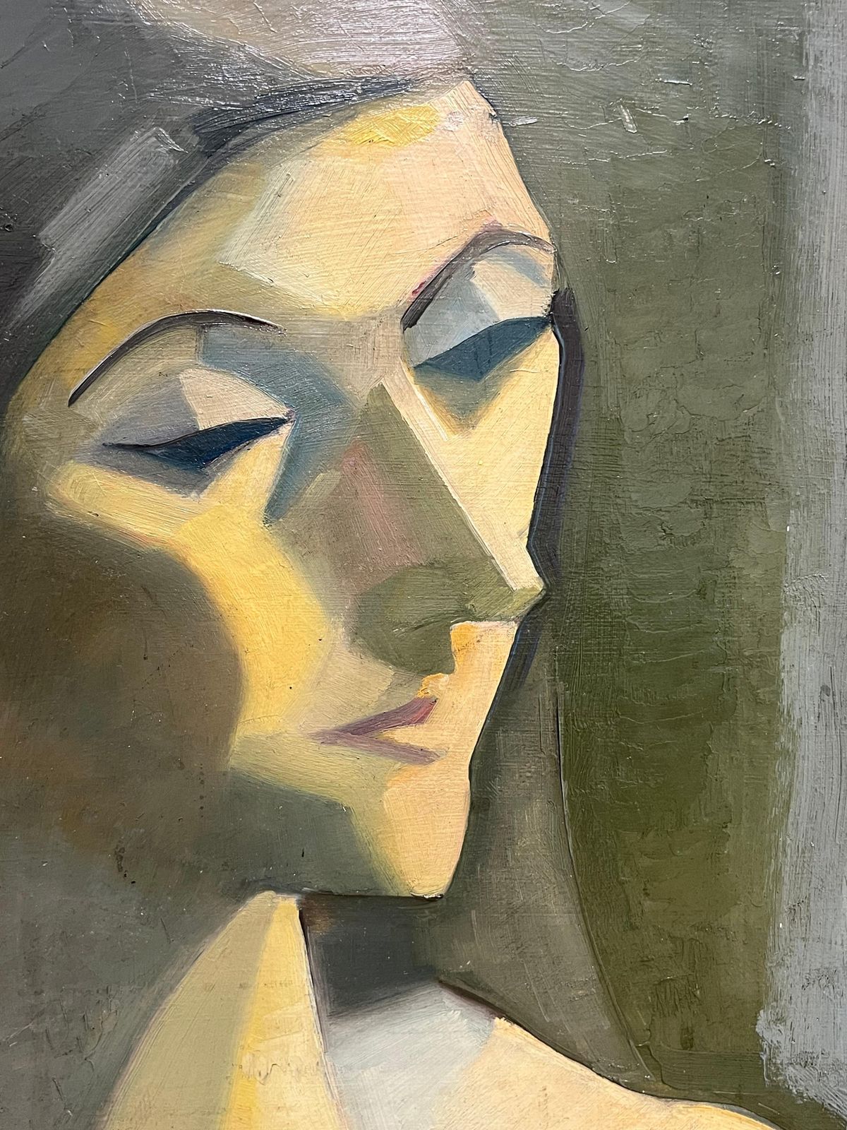French Schoolmid Century Modernist Portrait Of A Woman In Muted Tones 1950's French Paintingmid 20th Century photo vinterior