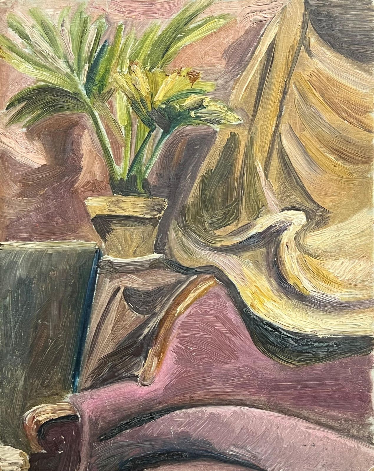 Simone Forge1930's Interior Still Life With Potted Plant And Draped Fabric On Ornate Chair19th Century