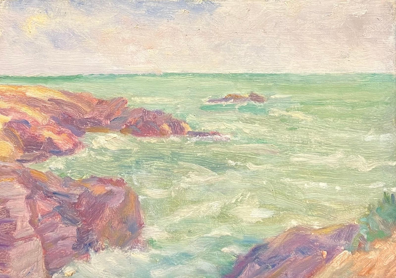 Simone Forge1930's Impressionistic Coastal Scene With Sunlit Rocks And Turquoise Waters19th Century