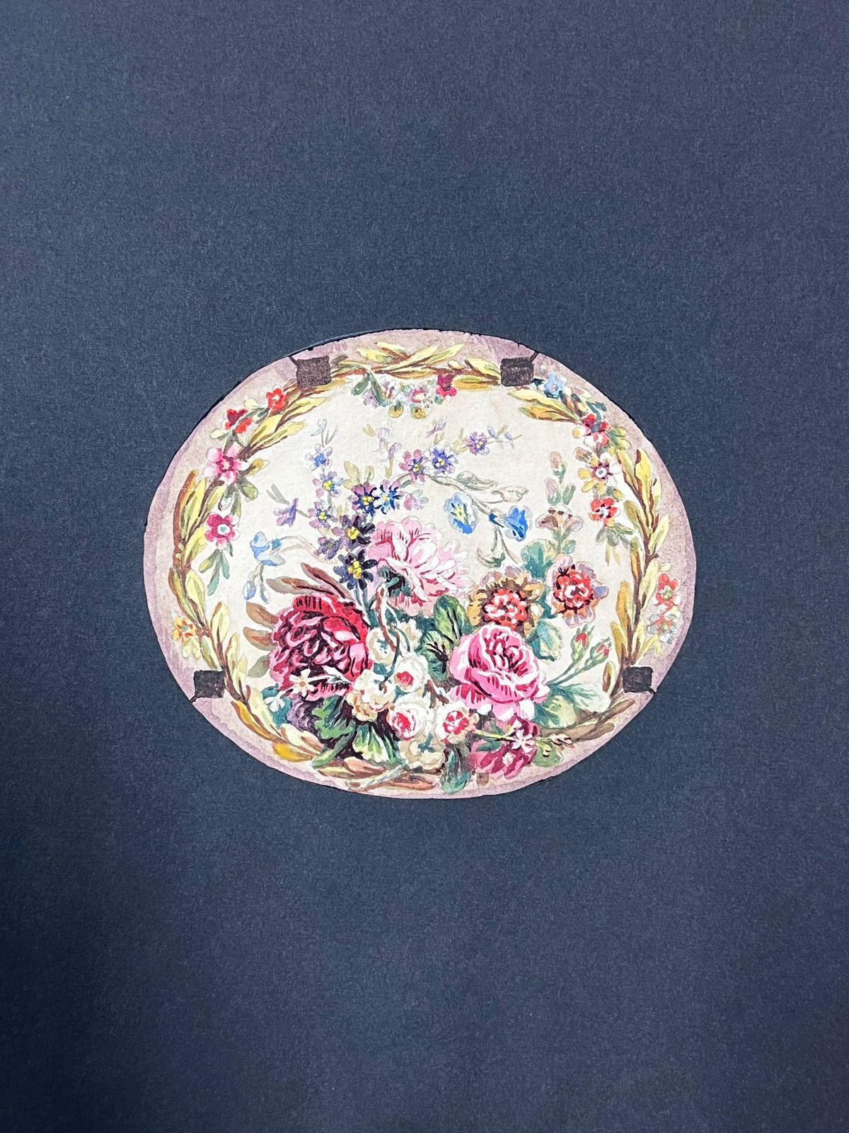 French Schoolexquisite Oval Floral Watercolor With Vibrant Bouquet Botanical photo furniture