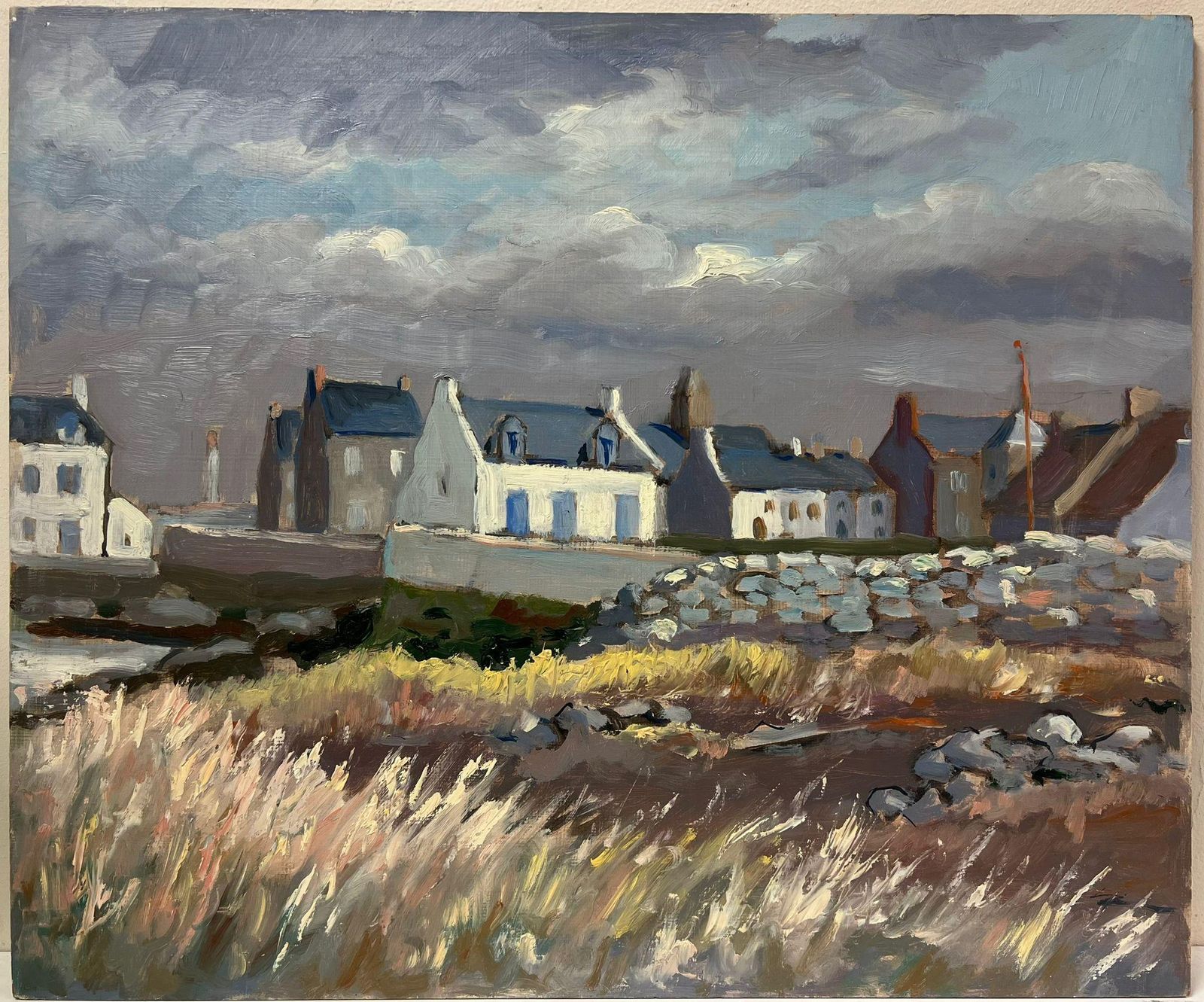Georges Bordonovemoody Seaside Village French Landscape With Stormy Sky And Windswept Grasses1997 photo furniture