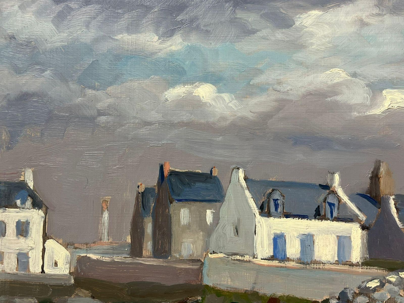 Georges Bordonovemoody Seaside Village French Landscape With Stormy Sky And Windswept Grasses1997 photo vinterior
