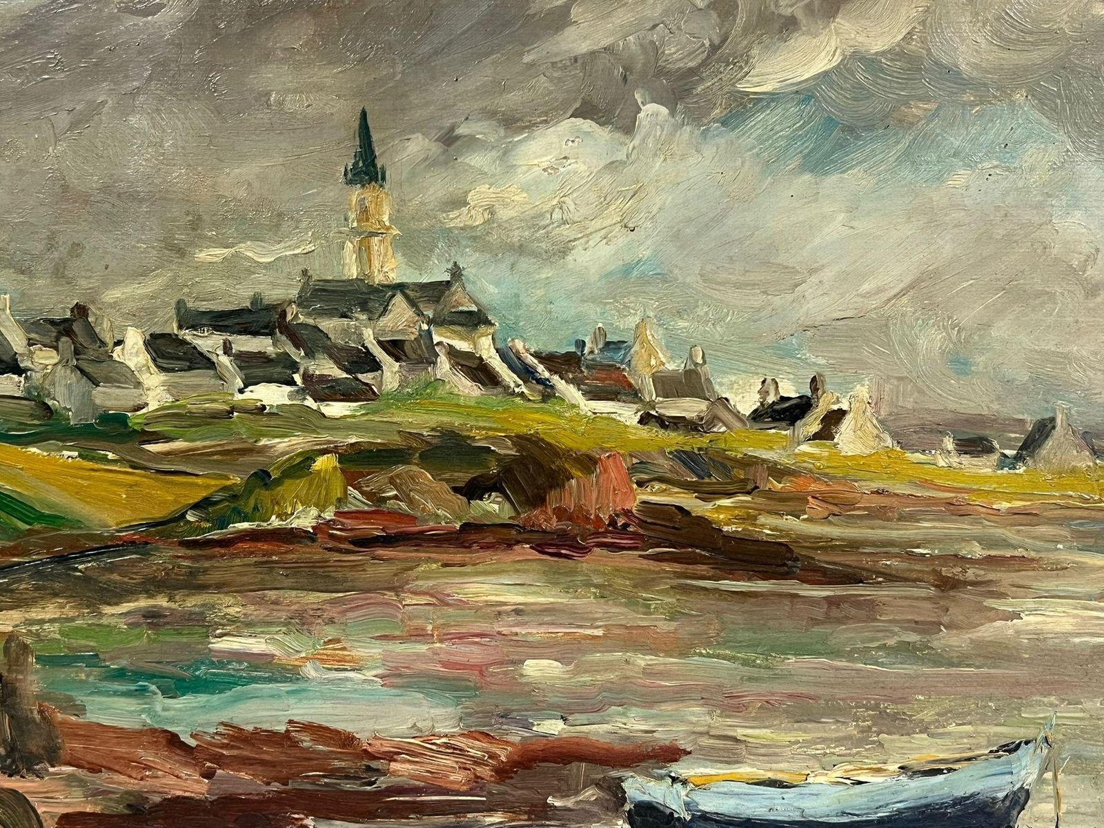 Regine Davidatmospheric Coastal Landscape Of A French Village With Church Steeple1950's photo furniture