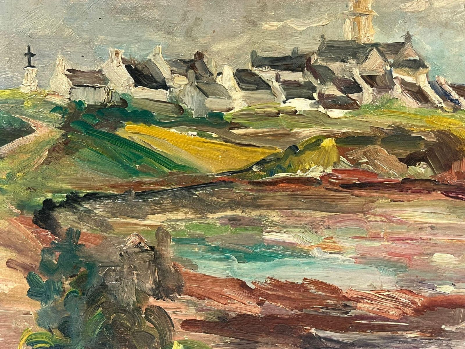 Regine Davidatmospheric Coastal Landscape Of A French Village With Church Steeple1950's photo Art