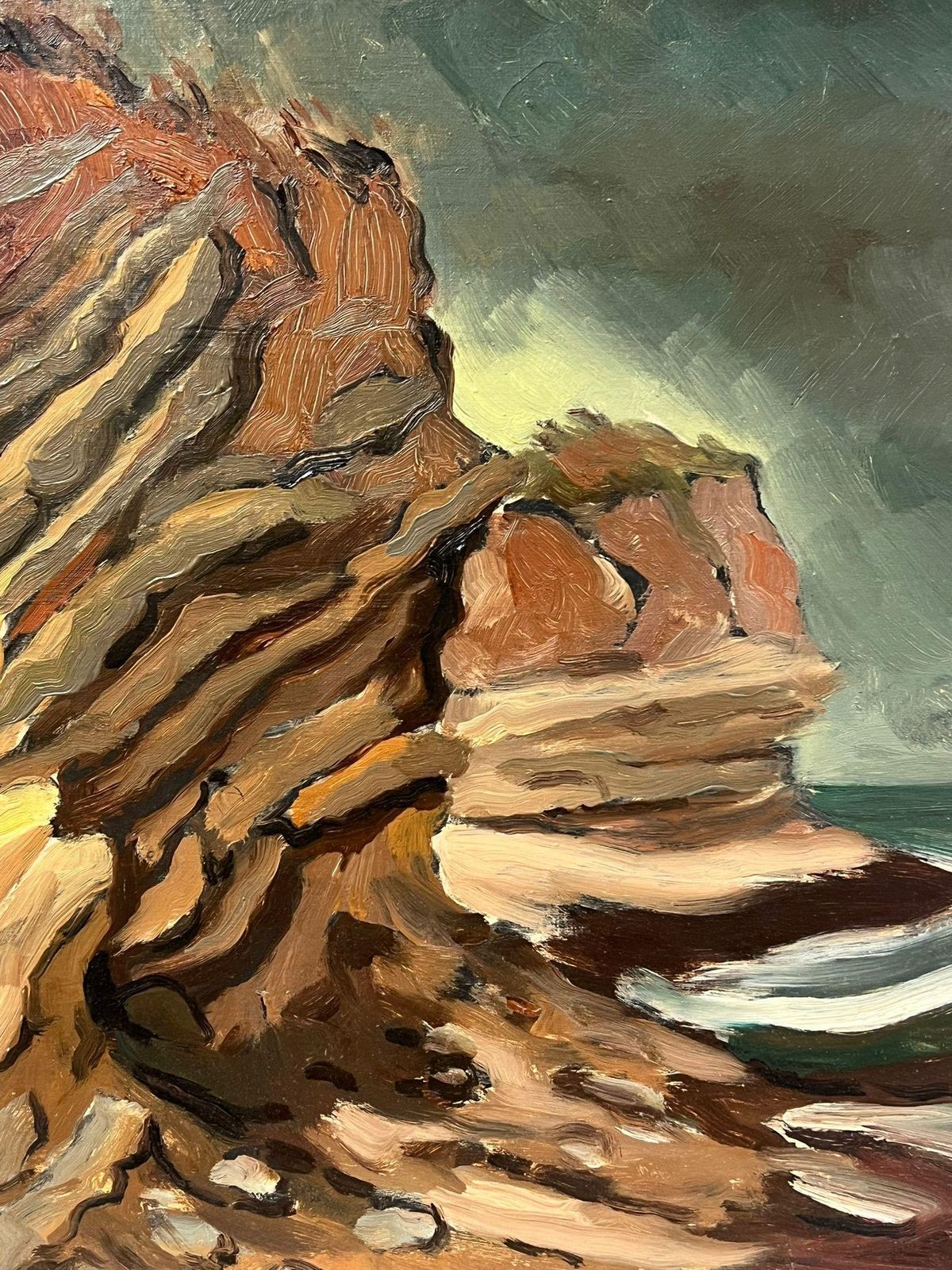 Georges Bordonovefrench Landscape Dramatic Rock Formations And Coastal Stairs Leading To The Sea1997 photo for sale