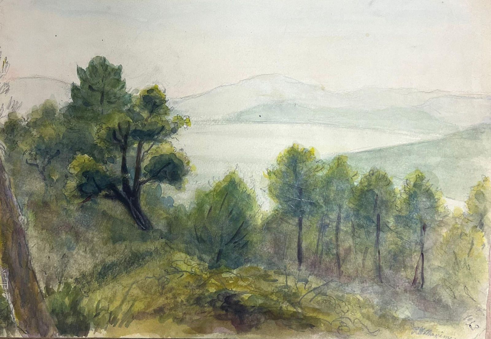 Regine Davidlandscape With A Dense Grove Of Evergreen Trees Overlooking Misty Hills1938