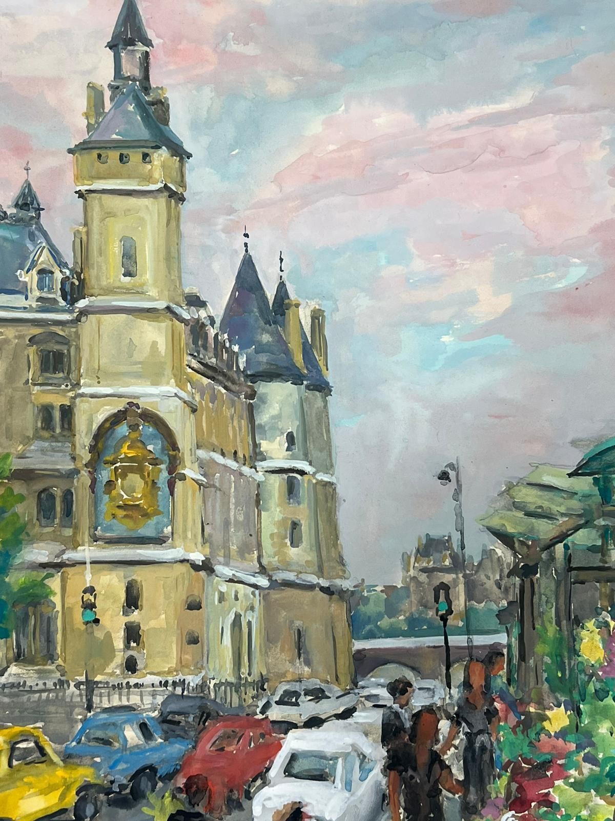 Regine Davidcharming Parisian Street Scene With Flower Market And Historic Architecture1950's photo Art