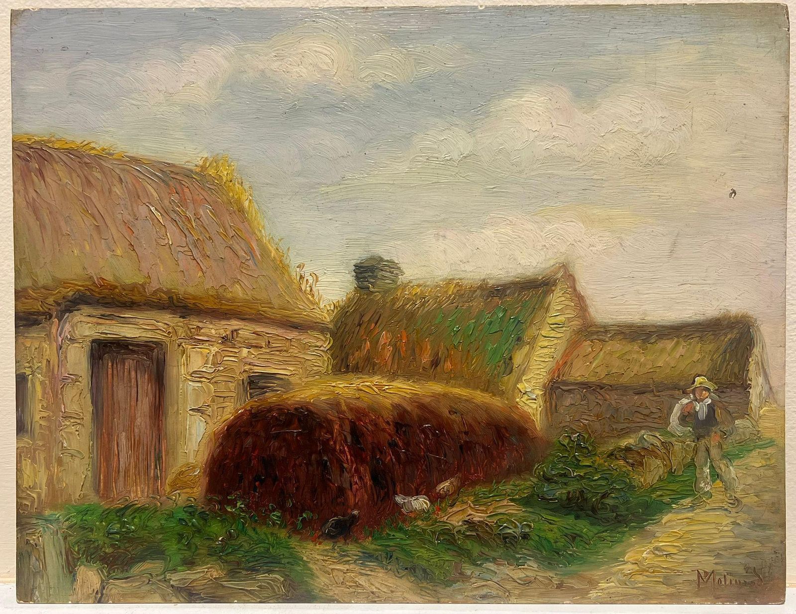 Paul Molinardlife In A Rustic Village Antique French Impressionist Oil Painting photo furniture