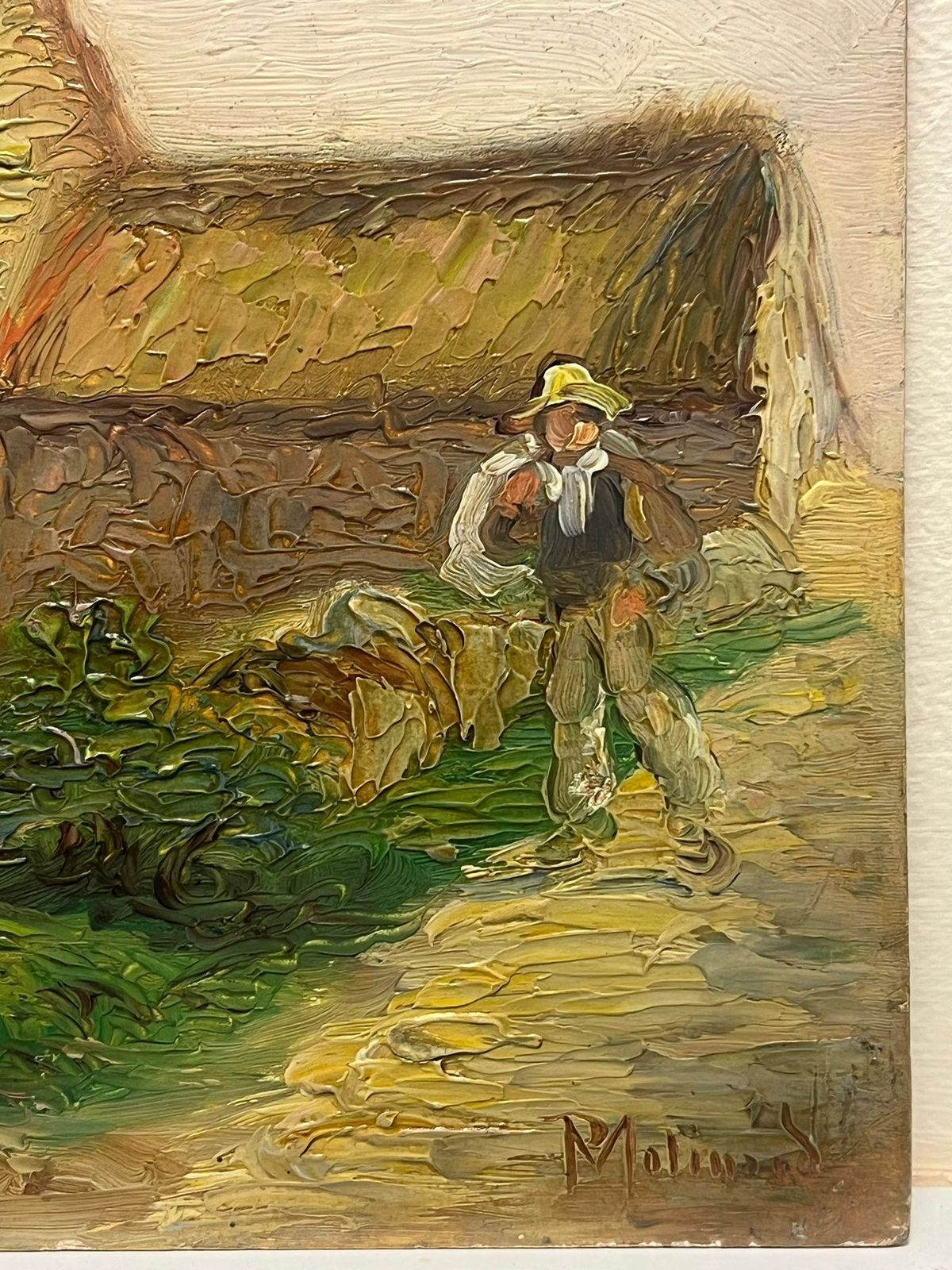 Paul Molinardlife In A Rustic Village Antique French Impressionist Oil Painting photo 891.0
