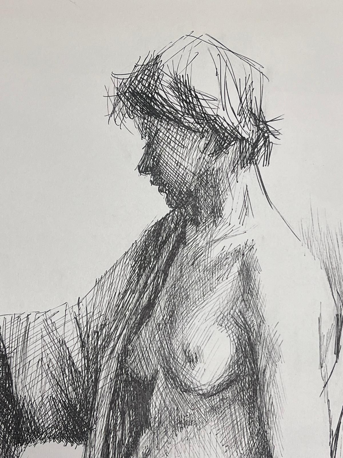 Josine Vignonexpressive Pen And Ink Drawing Of A Seated Nude Woman French Sketch1950s photo 403.0