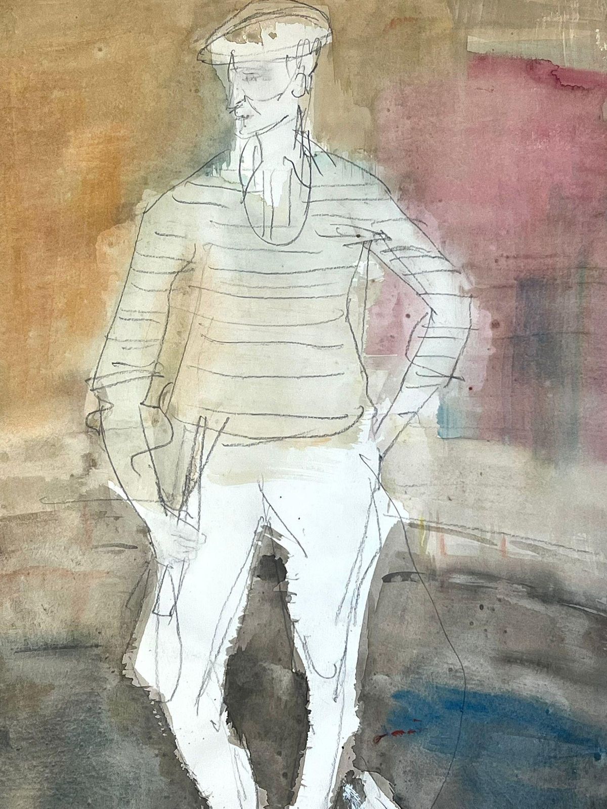 édouard Righetti (1924 2001)contemplative Figure With Dog Abstract Watercolor Sketch1950's photo 504.0