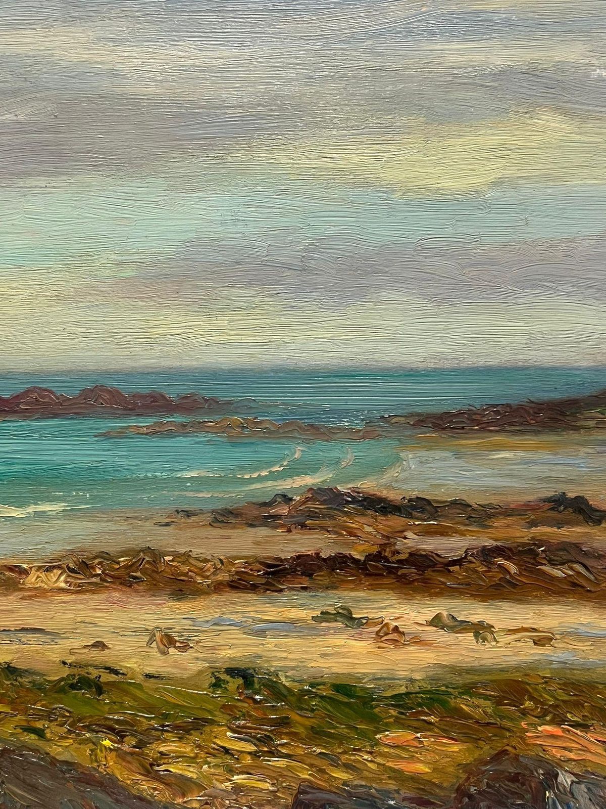 Paul Molinard1900's French Impressionist Oil Painting Blue Coastline Rocky Shores20th Century photo vinterior