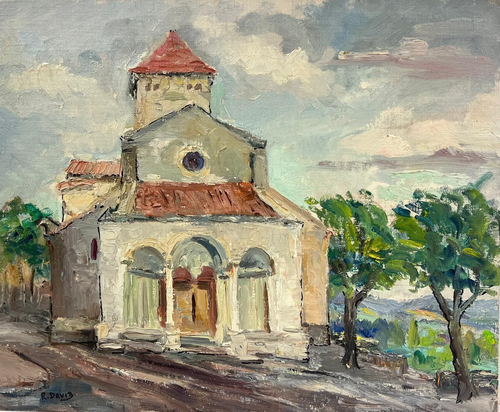 Regine Davidrustic Mediterranean Church With Red Tiled Roof And Arched Facade Landscape1950's