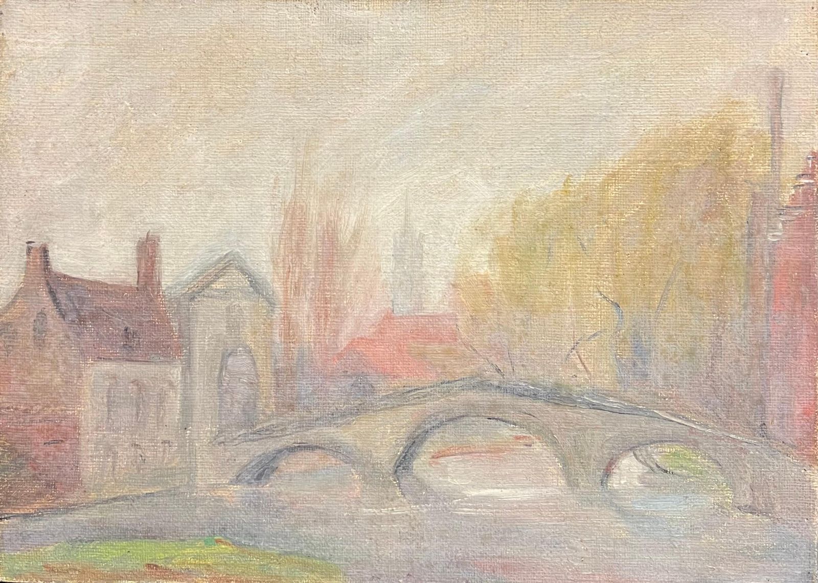 Simone Forge1930's French Impressionist Rendered Bridge Scene With Hazy Autumn Trees19th Century
