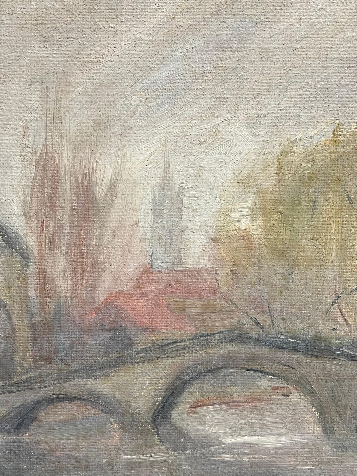 Simone Forge1930's French Impressionist Rendered Bridge Scene With Hazy Autumn Trees19th Century photo Art