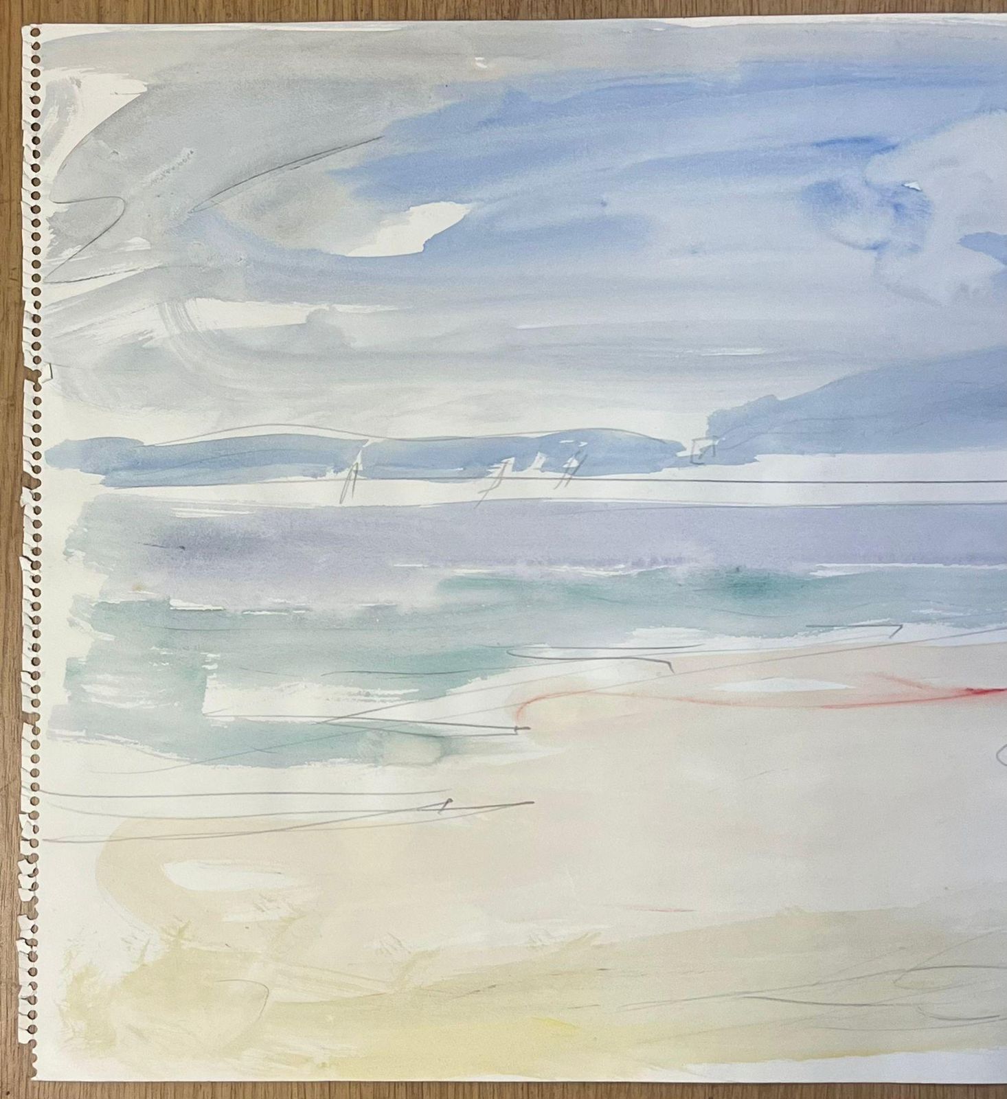 édouard Righetti (1924 2001)minimalist Coastal Landscape In Soft Hues Abstract Watercolor1950's photo for sale
