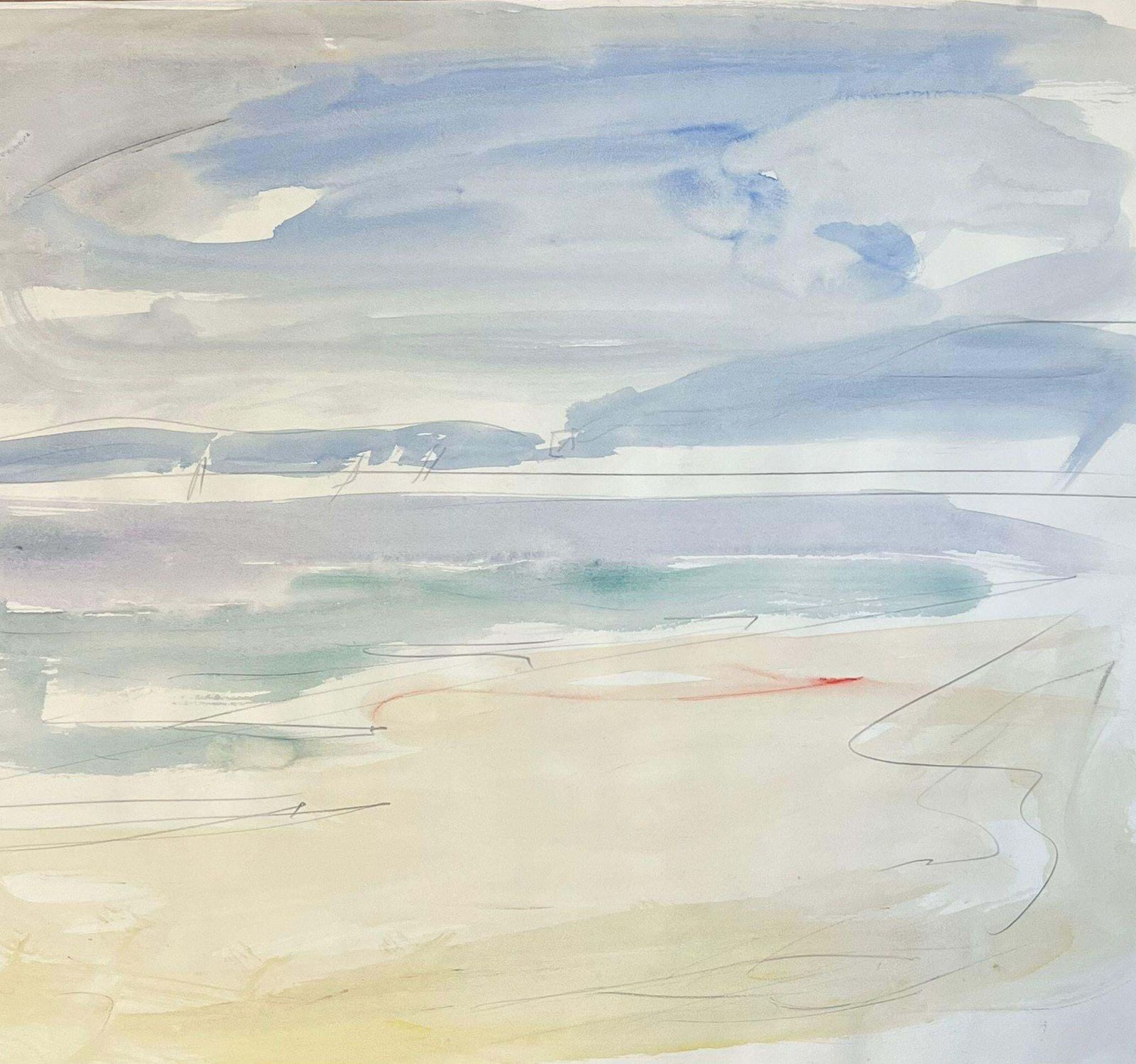 édouard Righetti (1924 2001)minimalist Coastal Landscape In Soft Hues Abstract Watercolor1950's photo Art