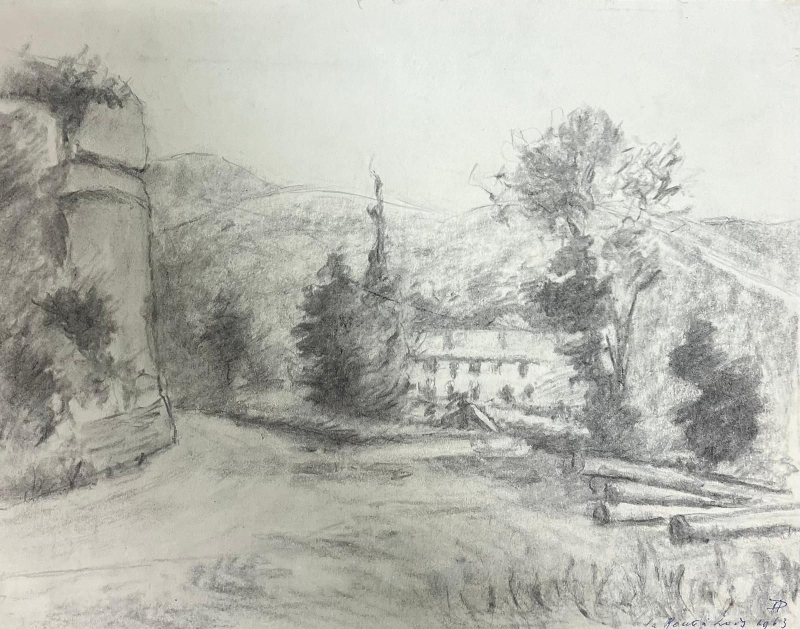 Regine Davidrural Landscape With Farmhouse And Trees Atmospheric Drawing1957