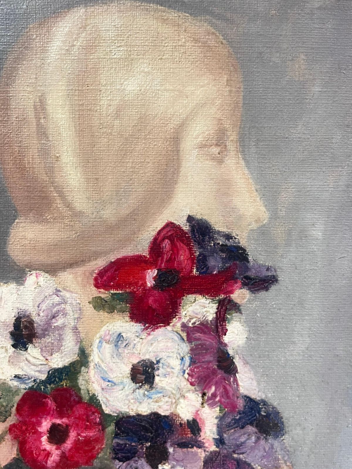 Simone Forgestill Life With Bust Sculpture Vibrant Anemone Flowers And Folded Book19th Century photo 585.0