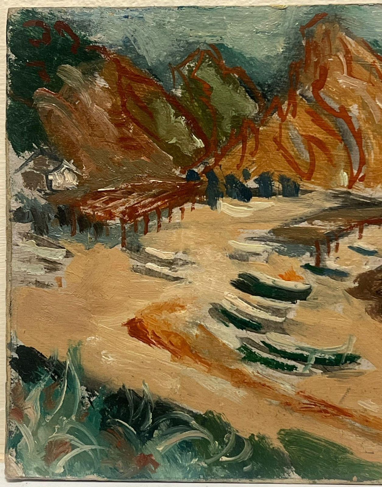 Simon Robertvintage French Post Impressionist Oil Painting Ibiza Rocky Coastline Beach 1954mid 20th Century photo for sale