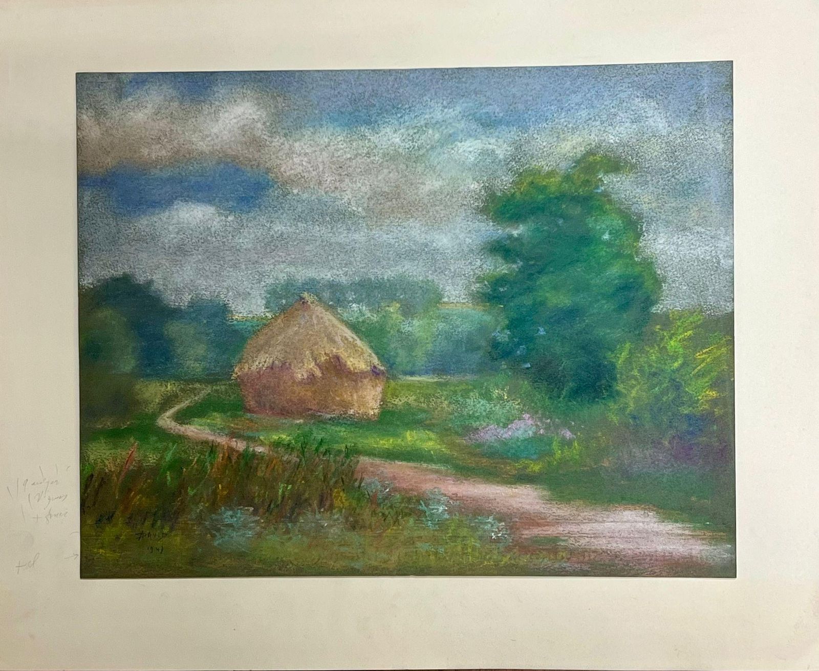 Regine Davidpastoral Landscape With Haystack And Winding Path Tranquil Pastel Painting1947 photo furniture