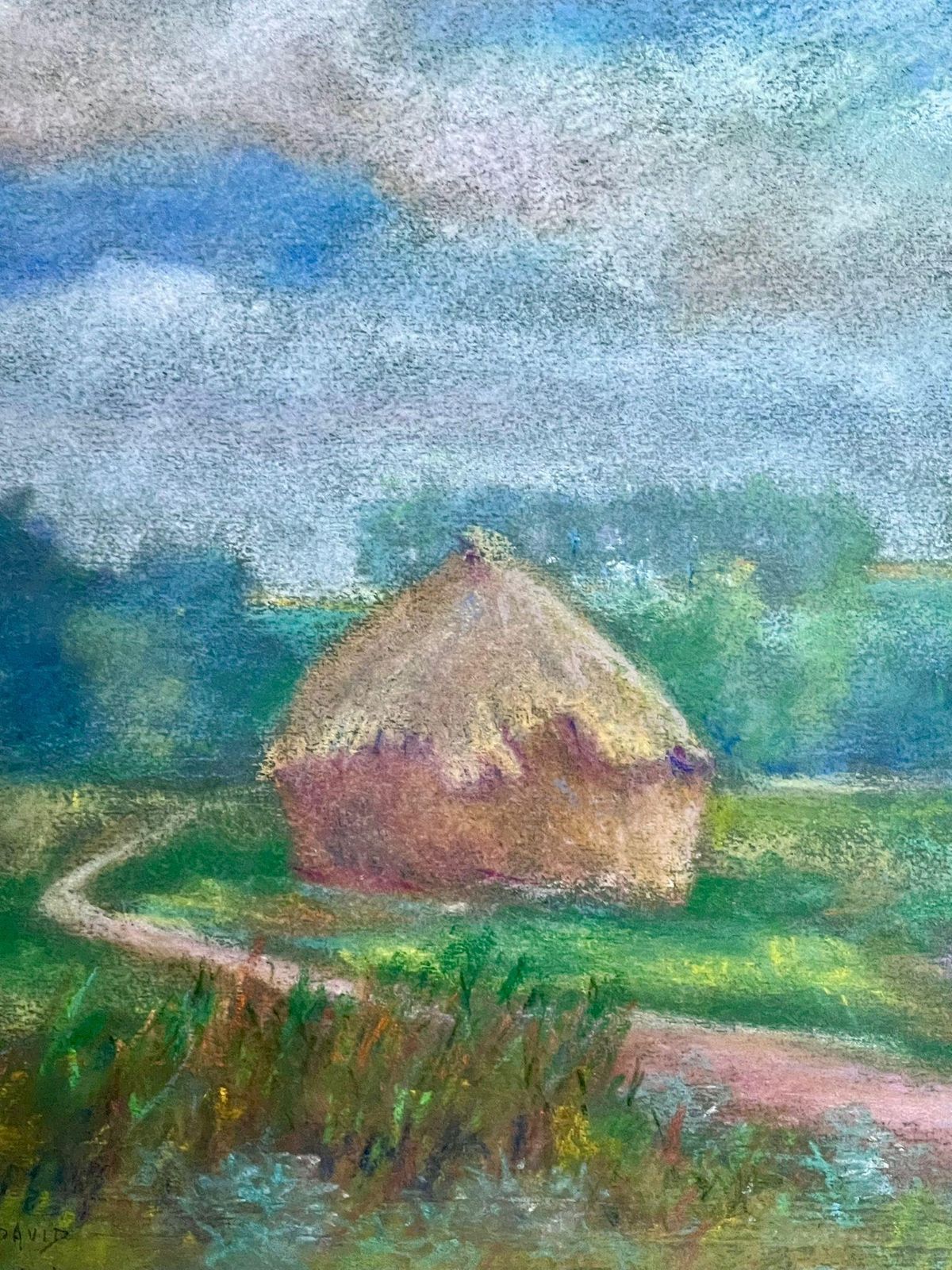 Regine Davidpastoral Landscape With Haystack And Winding Path Tranquil Pastel Painting1947 photo Art