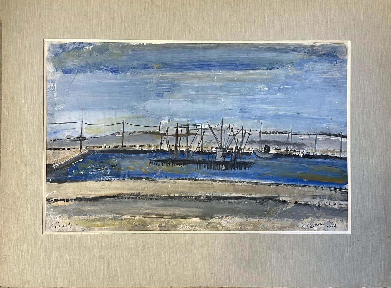 édouard Righetti (1924 2001)french Post Impressionist Oil Contemporary Coastal Scene With Fishing Nets1960’s photo furniture