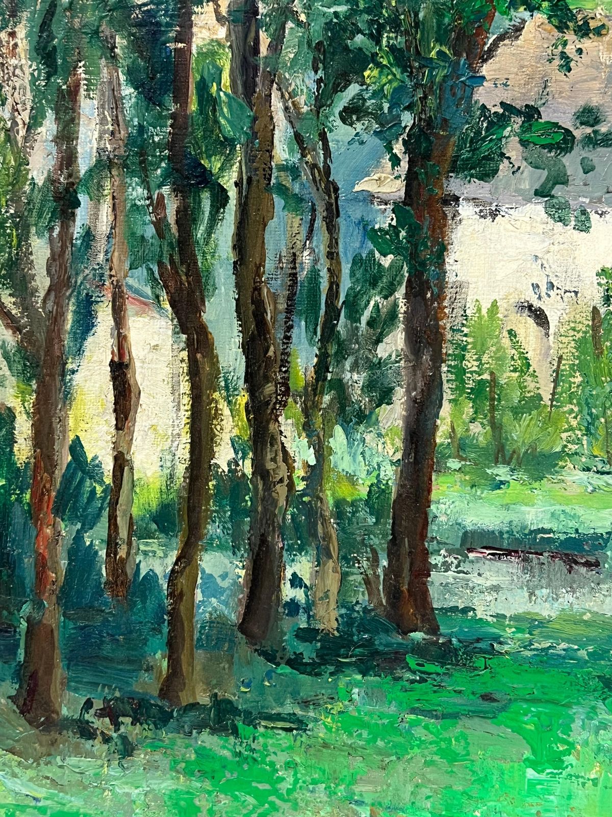 Regine Davidlush Green Landscape With Tall Trees Framing A Quaint Country House1950's photo buy