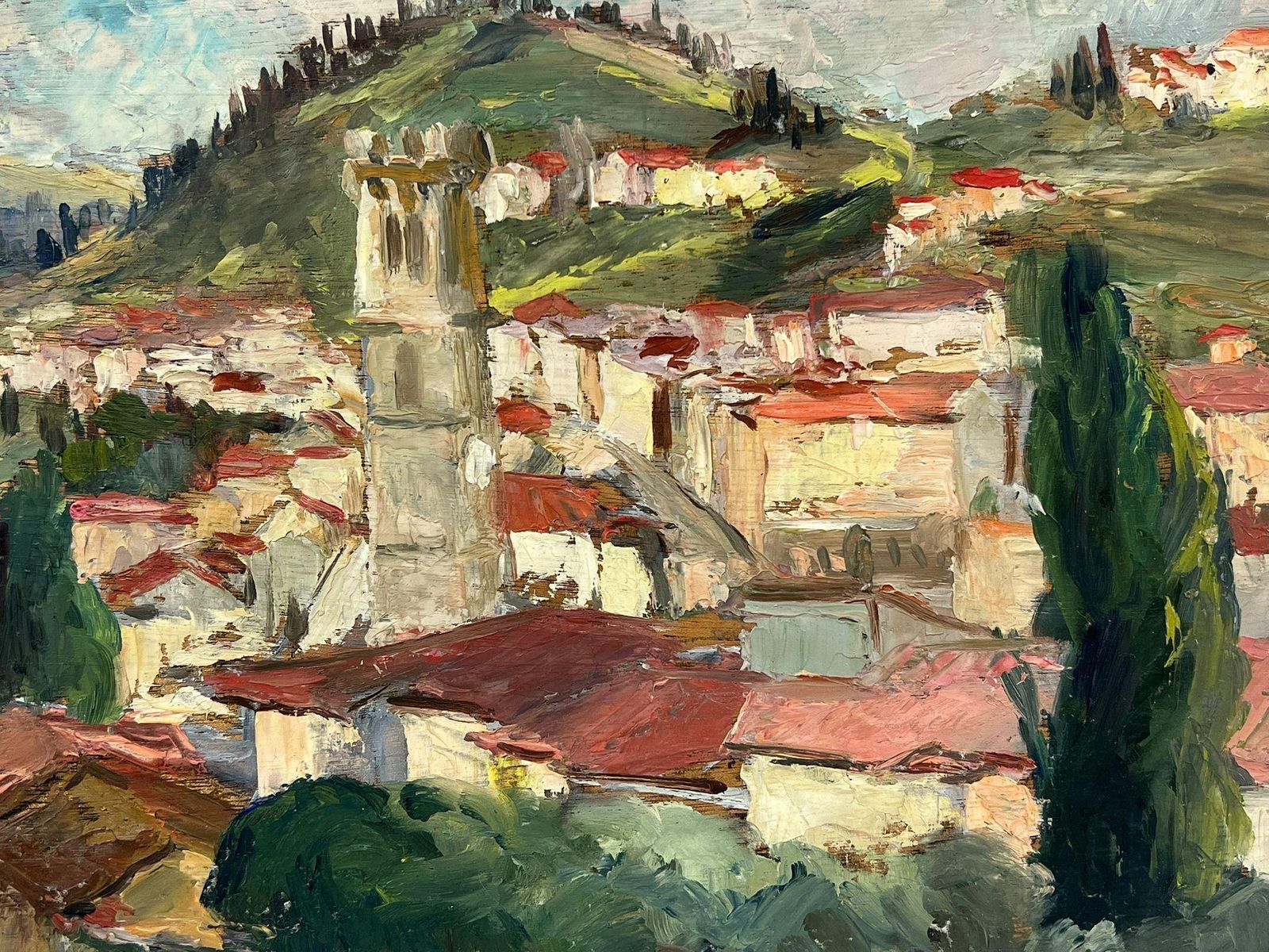 Regine Davidcharming Hilltop Village Scene With Red Tiled Rooftops And Cypress Trees1950's photo 560.0