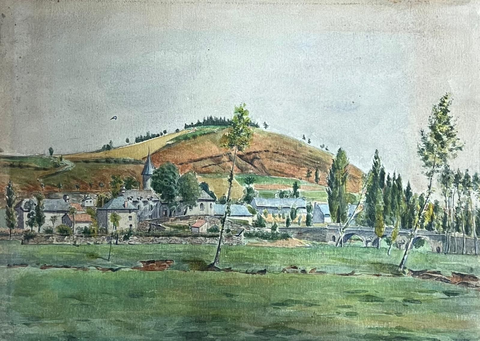 Regine Davidquaint Village Landscape With Rolling Hills And Stone Bridge Detailed Watercolor1957
