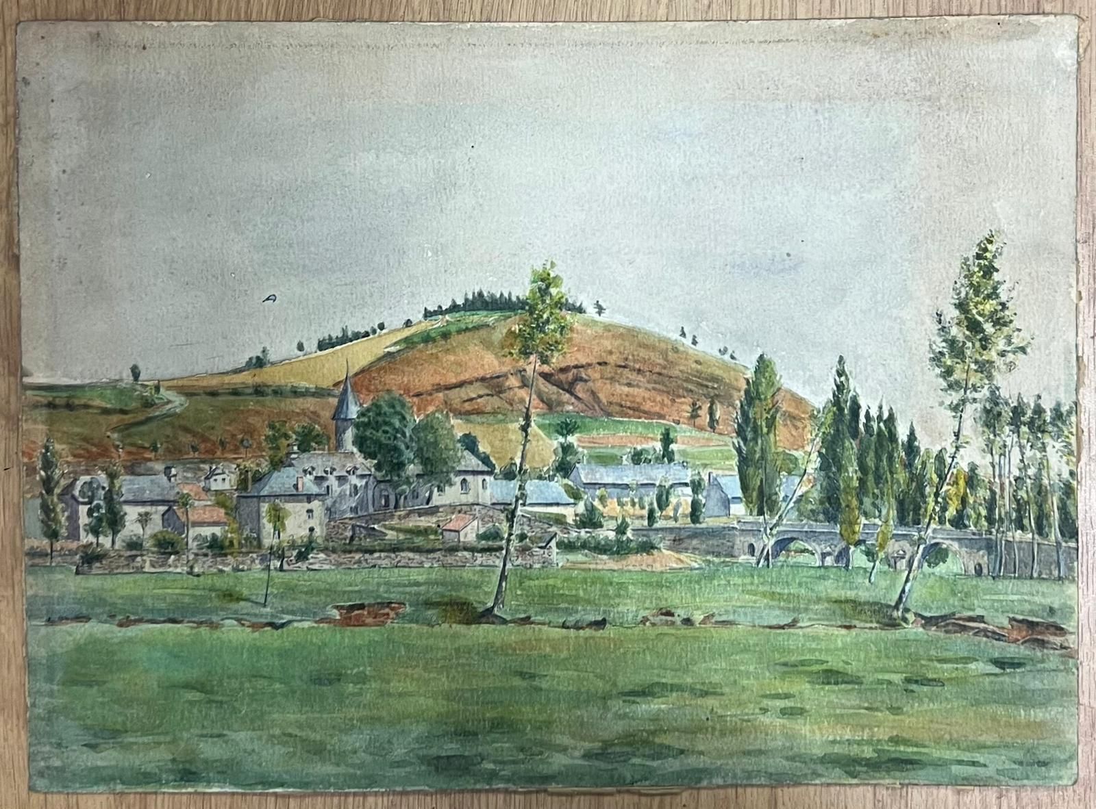 Regine Davidquaint Village Landscape With Rolling Hills And Stone Bridge Detailed Watercolor1957 photo furniture