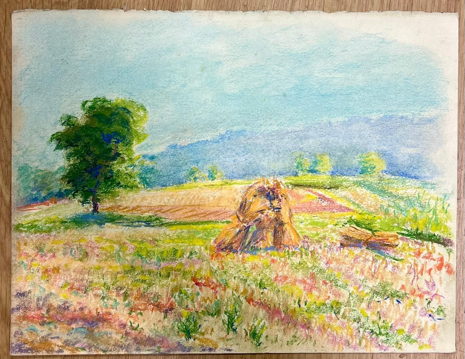 Regine Davidvibrant Pastoral Scene With Haystack And Blooming Meadow Colorful Pastel1947 photo furniture