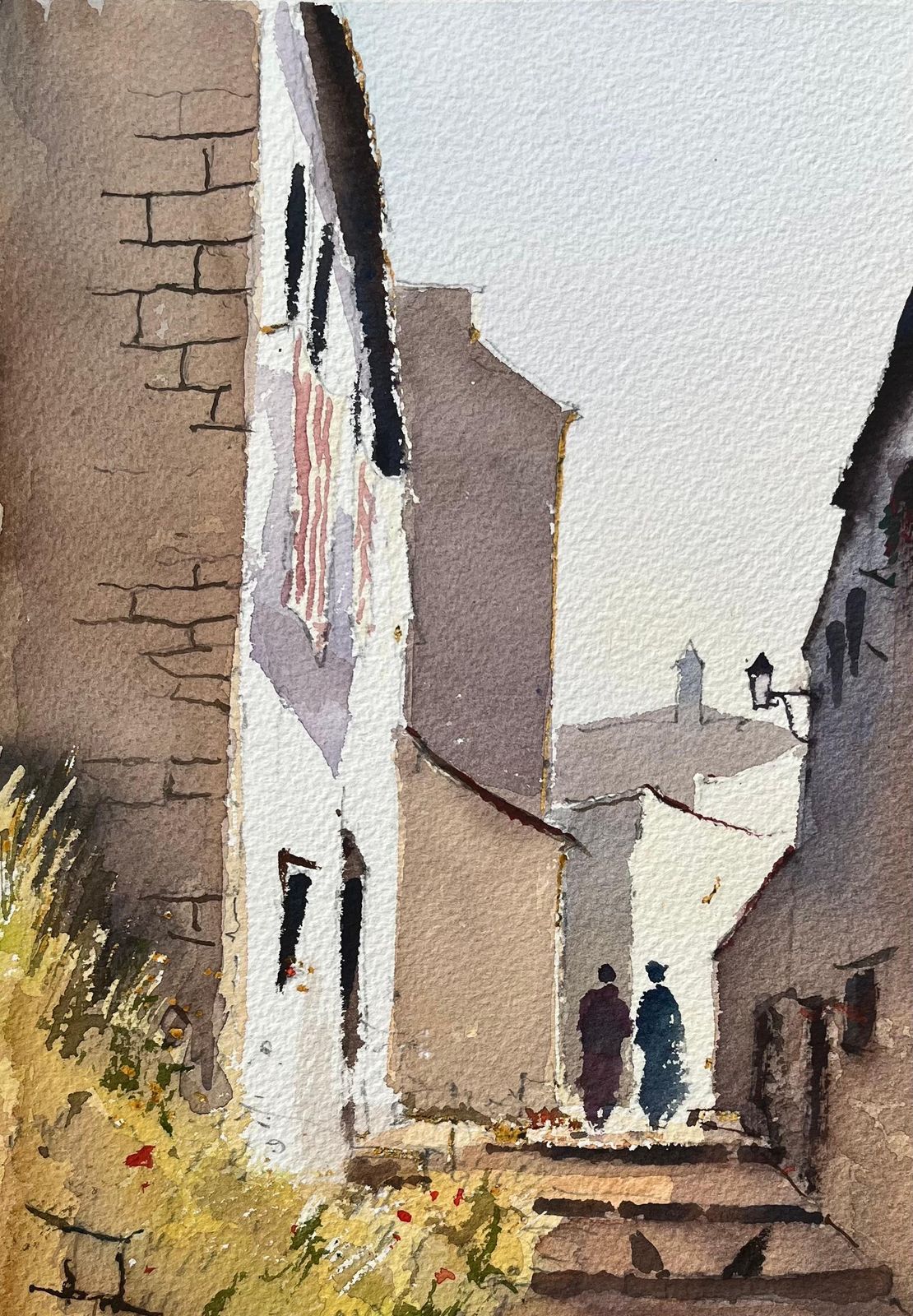 Anthony Averybritish Impressionist Watercolor Of Charming Narrow Alleyway With Figures photo 402.0