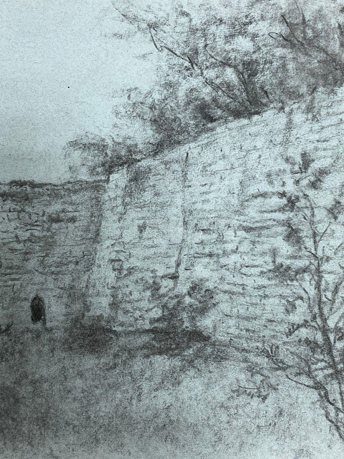 Regine Davidmedieval Stone Ruins With Archway Atmospheric Charcoal Drawing1947 photo Art