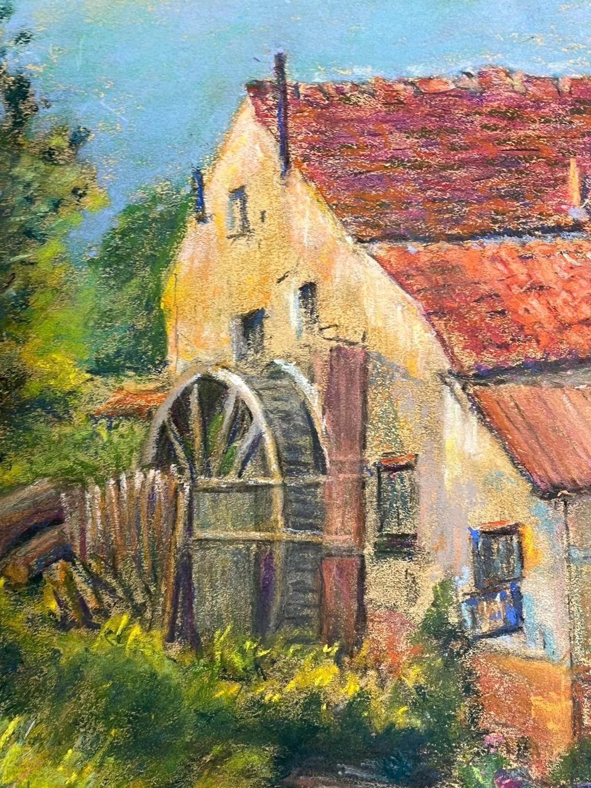 Regine Davidcharming Watermill Scene With Lush Foliage Vibrant Pastel Landscape1947 photo vintage