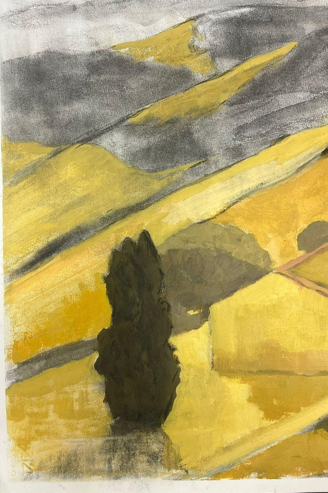 Jill Jacksonmodernist Landscape In Earthy Yellow And Gray Tones Featuring Rolling Hills photo Art